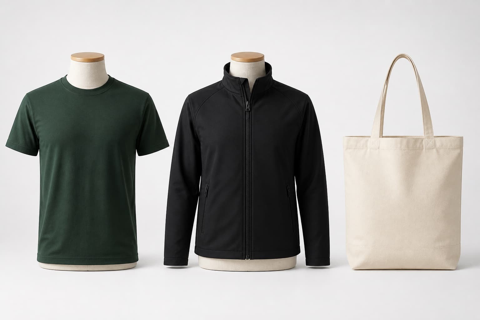 Blank T-shirt, softshell jacket and canvas tote